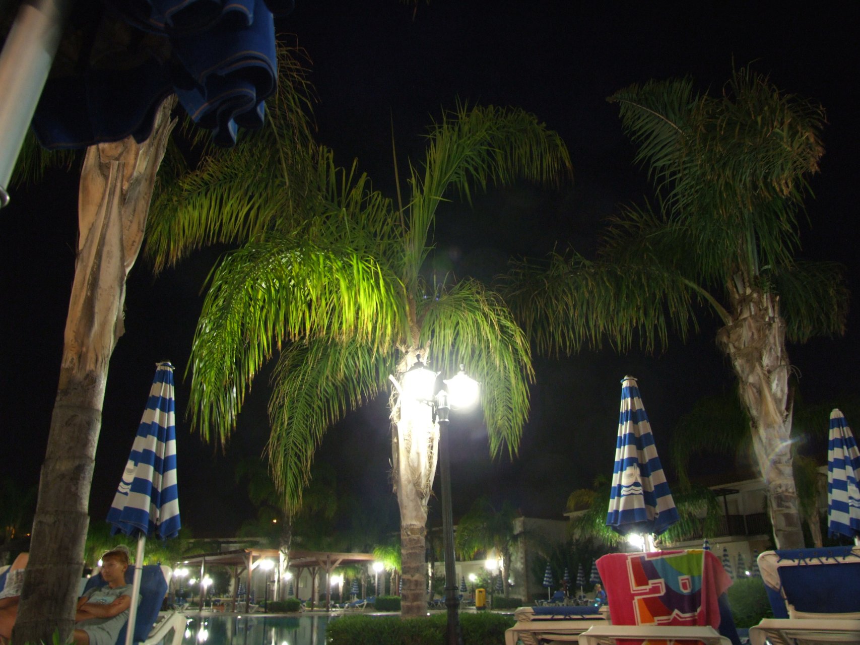 Hotelowy ogród nocą