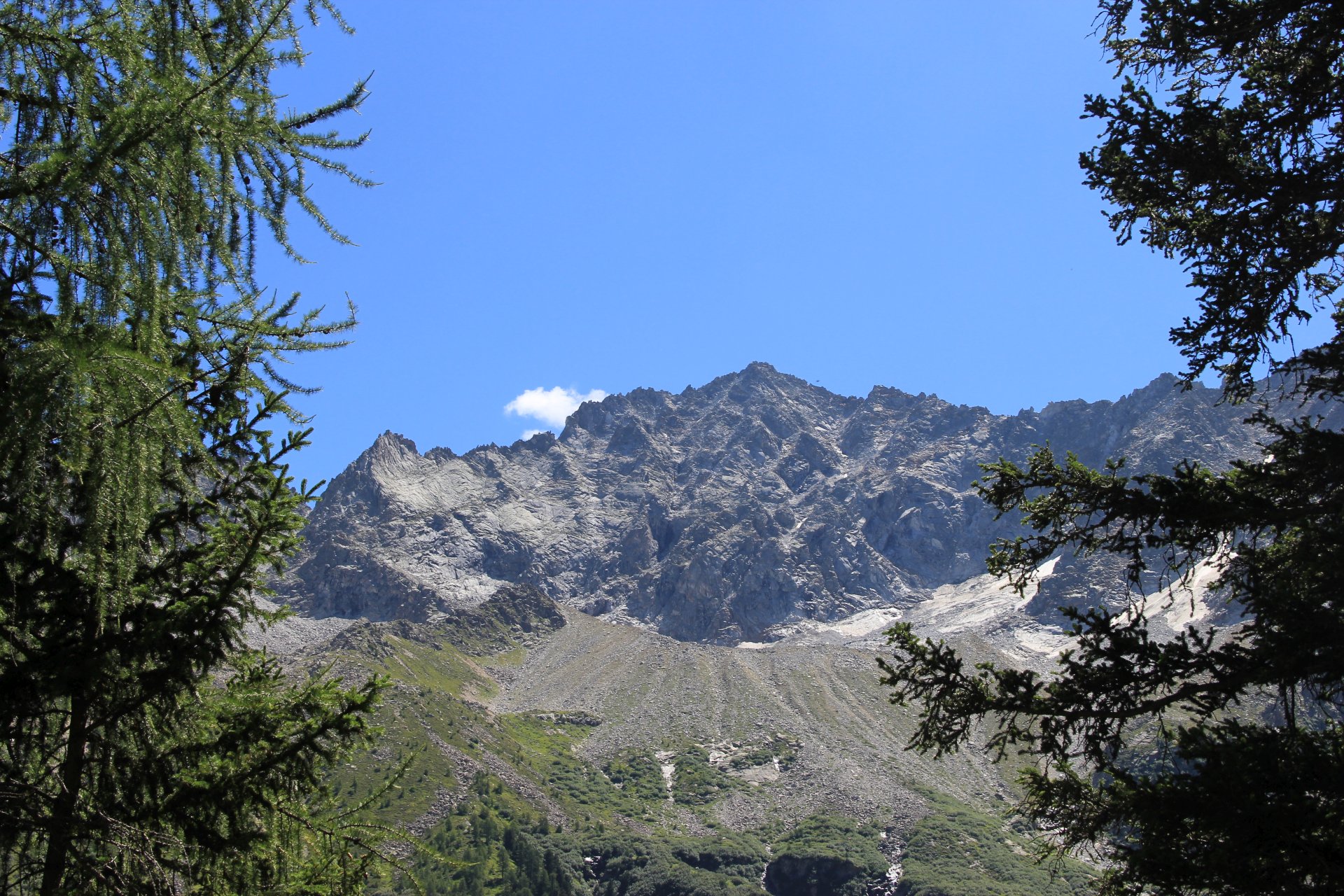 Widok ze szlaku 206 na szczyt Croz di Scarpacò