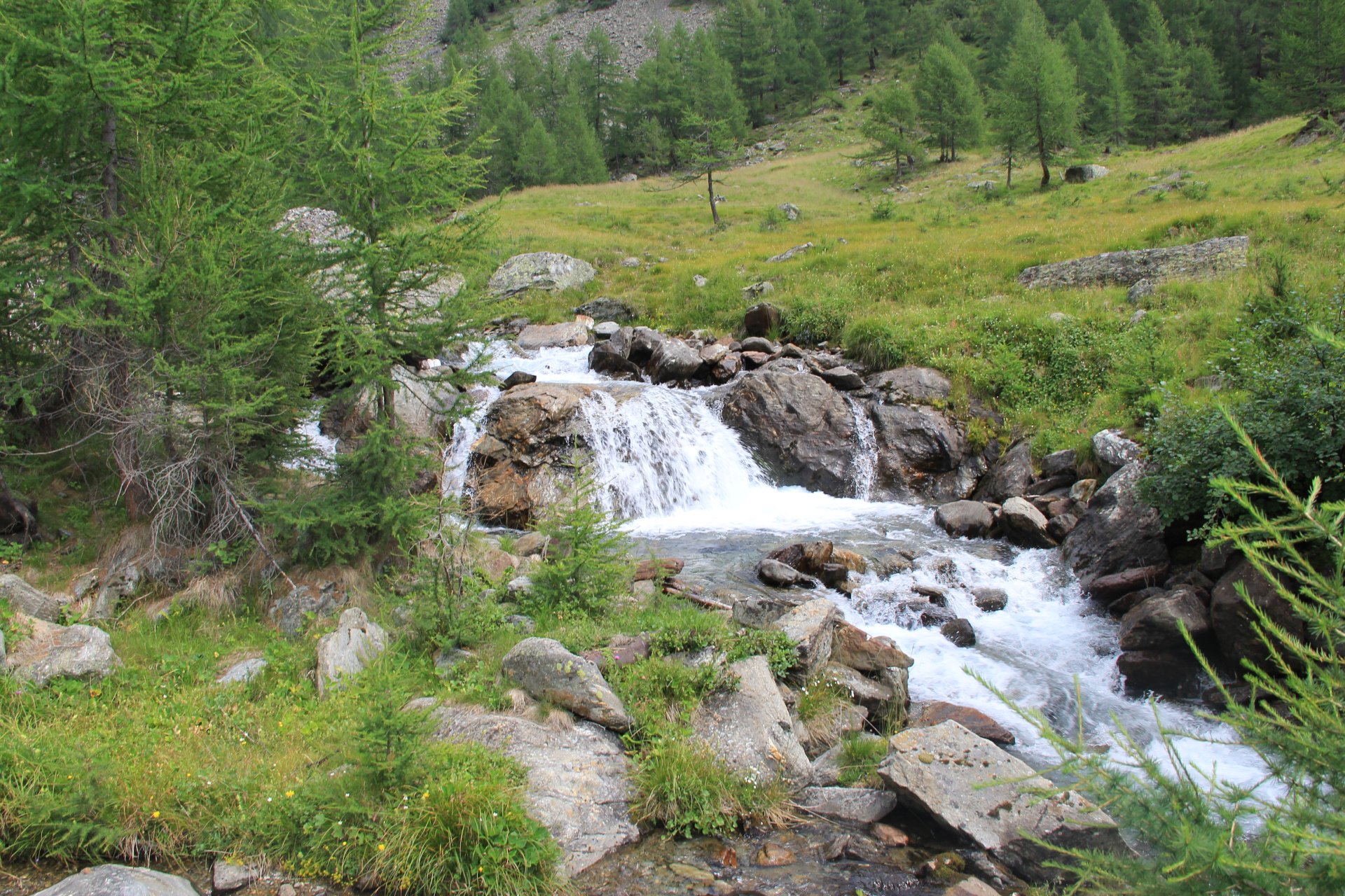 Kaskady na potoku w dolinie Val di Seant